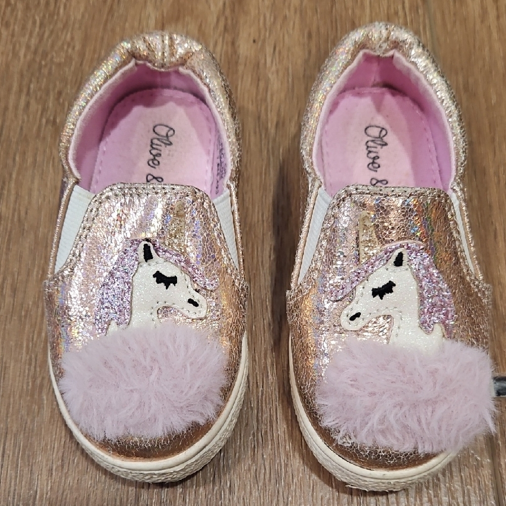 Glittery Unicorn Kids Sneakers with Pink and Gold